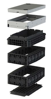 Modularer Aufbau eines Langmatz-Kabelschachts Langmatz-Kabelschächte sind modular aufgebaut